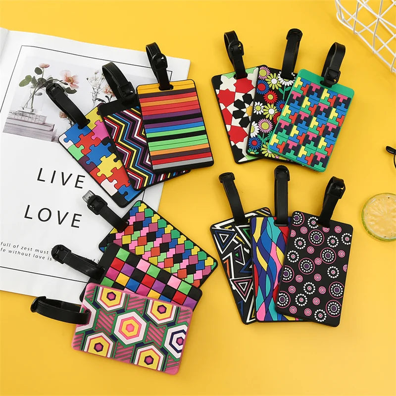 Geometric Pattern PVC Boarding Pass Luggage Tag ID Holder