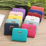 Women's Short Leather Wallet with Bow, Zipper Purses for Girls