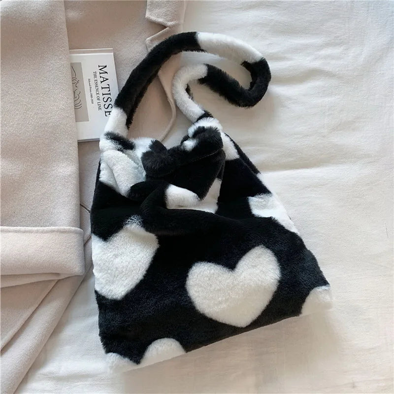 Women Fluffy Shoulder Bag Top-Handle Handbag Plush Tote Shopping Bags