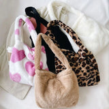 Women's Fluffy Shoulder Bag Top-handle Handbag Plush Tote Shopping Bag