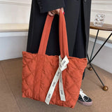 Women Large Capacity Down Cotton Padded Plaid Shoulder Bag