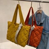 Women Large Capacity Down Cotton Padded Plaid Shoulder Bag