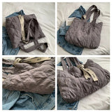 Women Large Capacity Down Cotton Padded Plaid Shoulder Bag