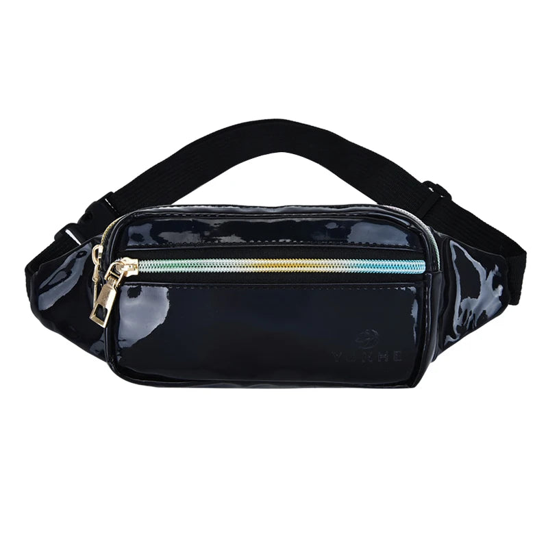 Women Waist Bag PU Travel Leisure Waist Bag Laser Holographic Banana