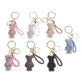 Rhinestone Leather Strap Car Key Chain with Bear Animal Pendant