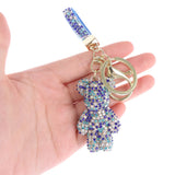 Rhinestone Leather Strap Car Key Chain with Bear Animal Pendant