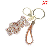 Rhinestone Leather Strap Car Key Chain with Bear Animal Pendant