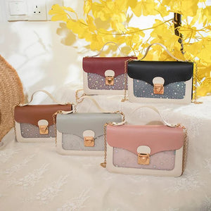 Chain PU Leather Crossbody Bag Lock Travel Handbag 5 Colors