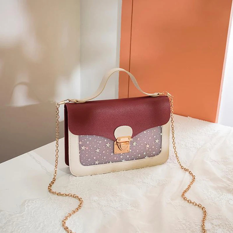 Chain PU Leather Crossbody Bag Lock Travel Handbag 5 Colors