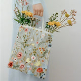 Summer Mesh Floral Embroidery Clear Tote Shoulder Bag