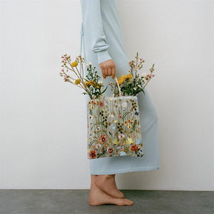 Summer Style Mesh Embroidered Flowers Clear Shoulder Bag