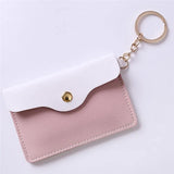Women Girl Leather ID Card Holder Keychain Bags Badge Key Ring Wallet