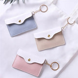 Women Girl Leather ID Card Holder Keychain Bags Badge Key Ring Wallet