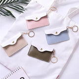 Women Girl Leather ID Card Holder Keychain Bags Badge Key Ring Wallet