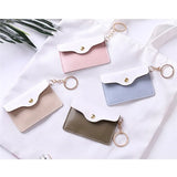 Women Girl Leather ID Card Holder Keychain Bags Badge Key Ring Wallet