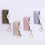 Women Girl Leather ID Card Holder Keychain Bags Badge Key Ring Wallet