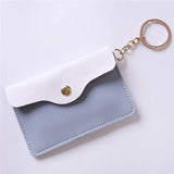 Women Girl Leather ID Card Holder Keychain Bags Badge Key Ring Wallet