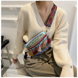 Women Messenger Bag Colorful Tassel Straw Woven Ethnic Style Chest Bag Waist Bag