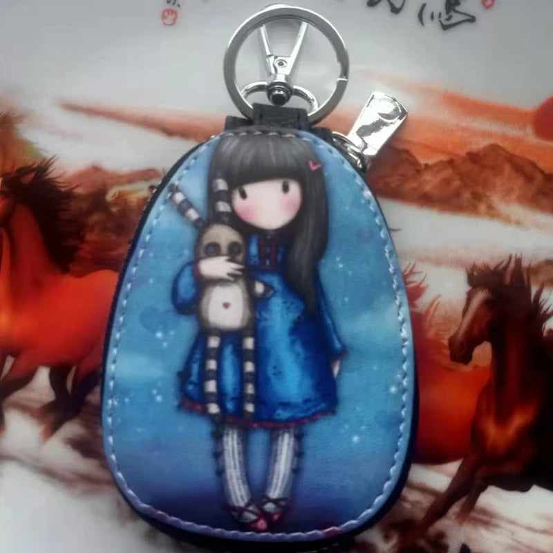 PU Leather Car Key Bag Compact Storage Cartoon Zipper Bag