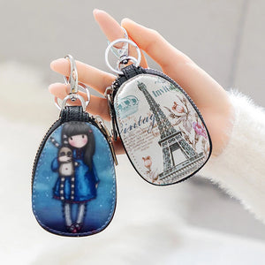 PU Leather Car Key Bag Compact Storage Cartoon Zipper Bag