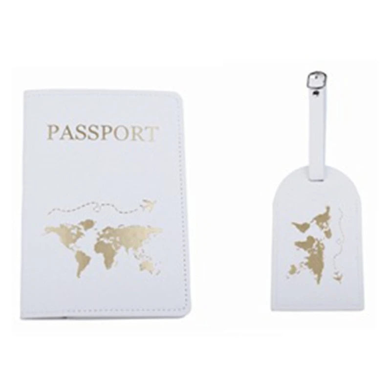 PU Leather Luggage Tag & Passport CASE Wallet for Couples Honeymoon Wedding
