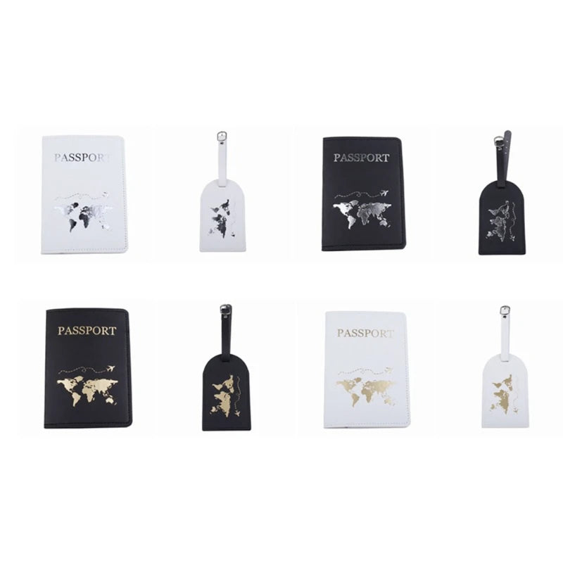 PU Leather Luggage Tag & Passport CASE Wallet for Couples Honeymoon Wedding