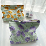 Relief Flowers Print Cosmetic Bag Canvas Washing Bag Large Capacity