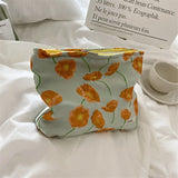 Relief Flowers Print Cosmetic Bag Canvas Washing Bag Large Capacity
