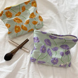 Relief Flowers Print Cosmetic Bag Canvas Washing Bag Large Capacity