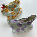 Relief Flowers Print Cosmetic Bag Canvas Washing Bag Large Capacity