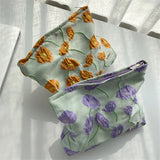 Relief Flowers Print Cosmetic Bag Canvas Washing Bag Large Capacity