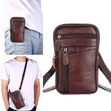 Men Leather Phone Pouch Belt Anti-theft Bag Shoulder Pack Crossbody Zipper Purse