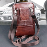 Men Leather Phone Pouch Belt Anti-theft Bag Shoulder Pack Crossbody Zipper Purse