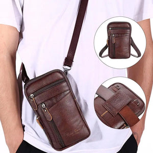 Men Leather Phone Pouch Belt Anti-theft Bag Shoulder Pack Crossbody Zipper Purse