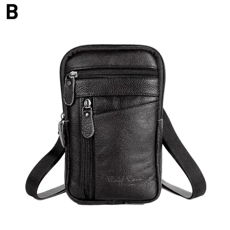 Men Leather Phone Pouch Belt Anti-theft Bag Shoulder Pack Crossbody Zipper Purse