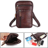 Men Leather Phone Pouch Belt Anti-theft Bag Shoulder Pack Crossbody Zipper Purse