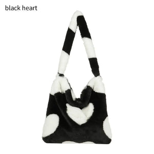 Women Fluffy Shoulder Bag Soft Plush Tote Shopping Bag