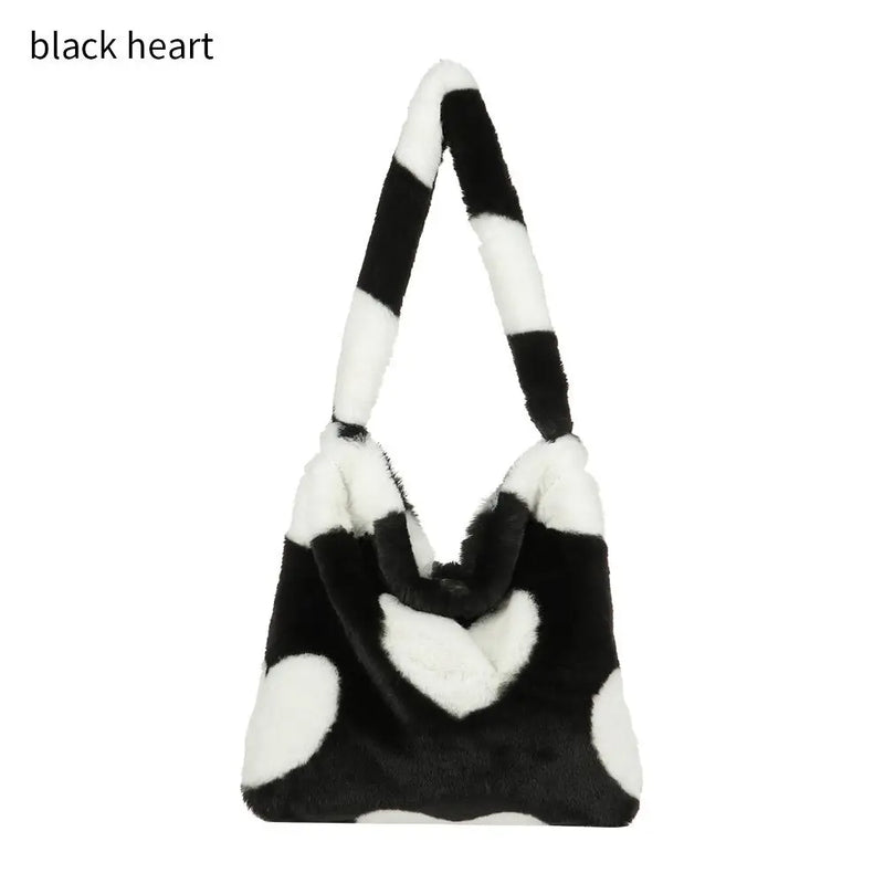 Women Fluffy Shoulder Bag Soft Plush Tote Shopping Bag