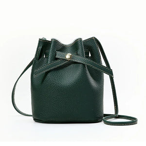 Small PU Lychee Crossbody Bucket Bag Women Casual Phone Handbag Purse