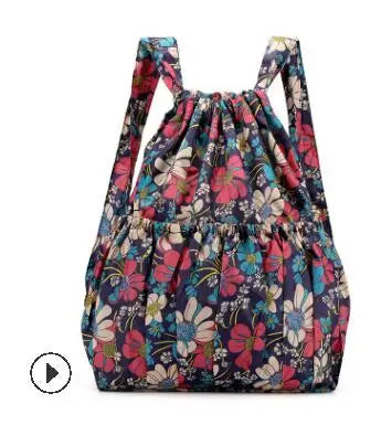 Vintage Drawstring Backpacks Women Large Capacity Flower Ethnic