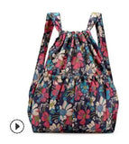 Vintage Drawstring Backpacks Women Large Capacity Flower Ethnic