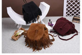 Canvas Ethnic Style Tassel Backpack Drawstring Bucket School Bag