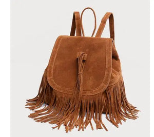 Canvas Ethnic Style Tassel Backpack Drawstring Bucket School Bag