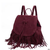 Canvas Ethnic Style Tassel Backpack Drawstring Bucket School Bag