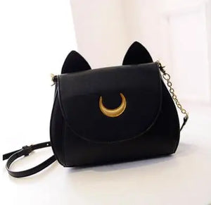 Moon Ladies Cat Ear Messenger Bag Chain Shoulder Bag PU Leather Women Crossbody