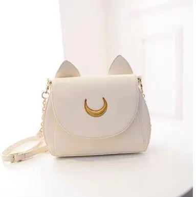 Moon Ladies Cat Ear Messenger Bag Chain Shoulder Bag PU Leather Women Crossbody