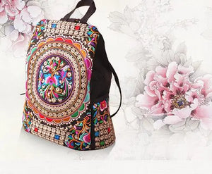 Vintage Ethnic Embroidery Canvas Backpack Floral Travel Bag