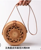 Woven Rattan Bag Round Straw Shoulder Bag Small Beach Women