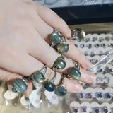 Labradorite Ring Grey Moonstone inlay Moon night Silver Organic gems