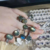Labradorite Ring Grey Moonstone inlay Moon night Silver Organic gems